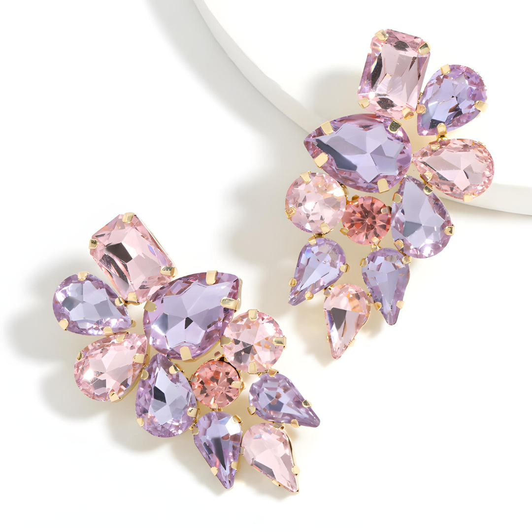 GOLD PLATED EARRINGS WITH COLOURED GEMSTONES IN THE SHAPE OF LEAVES