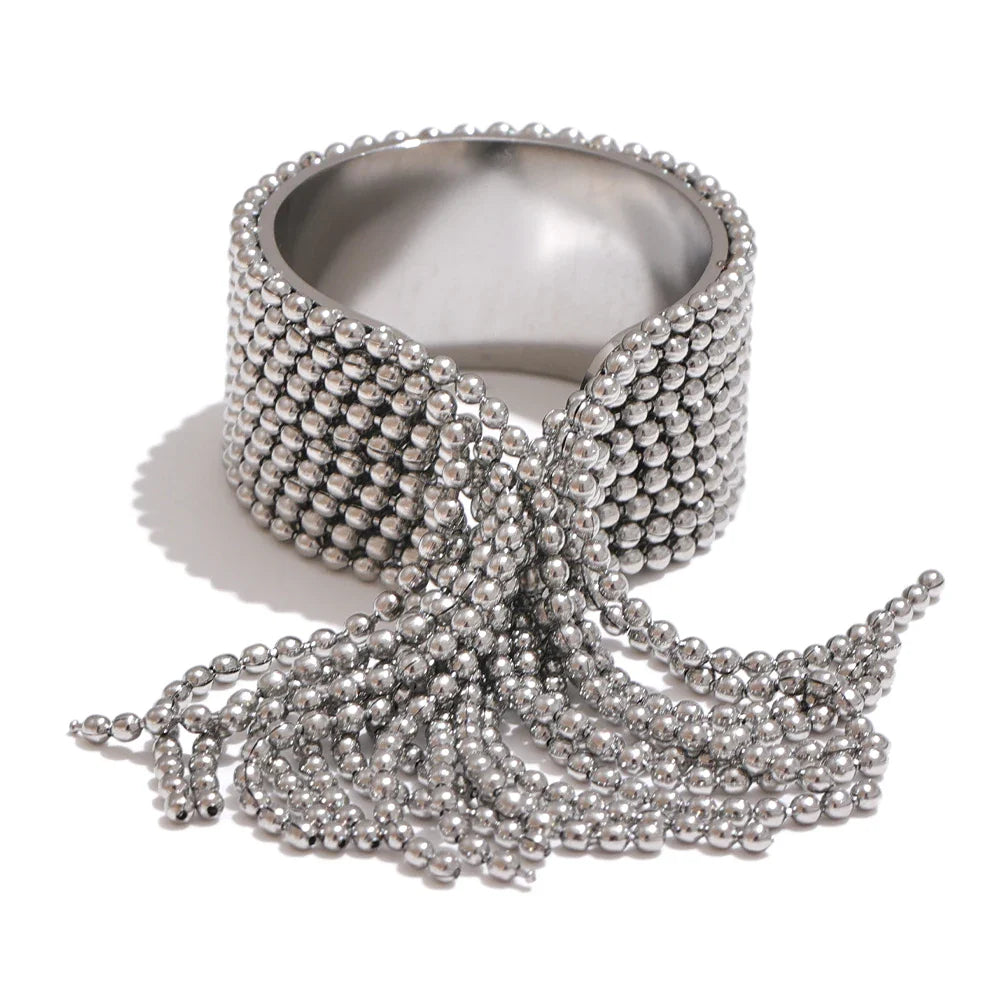 Edie Bold Beaded Tassel Cuff Ring