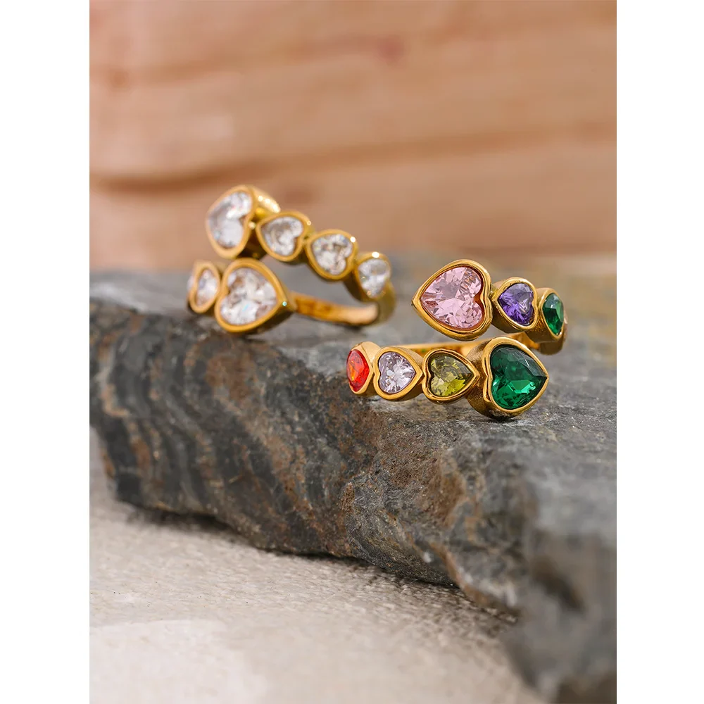 Veronique Studded Hearts Ring