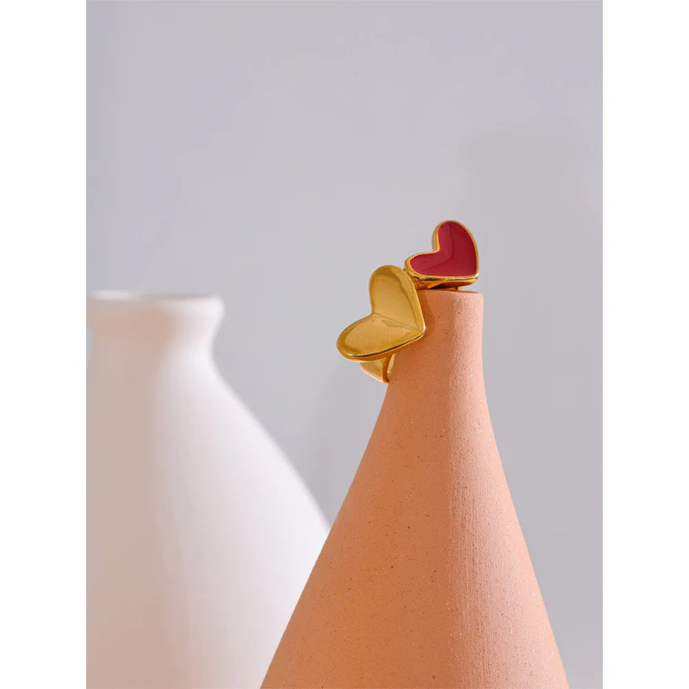 Elaine Double Heart Gold Ring