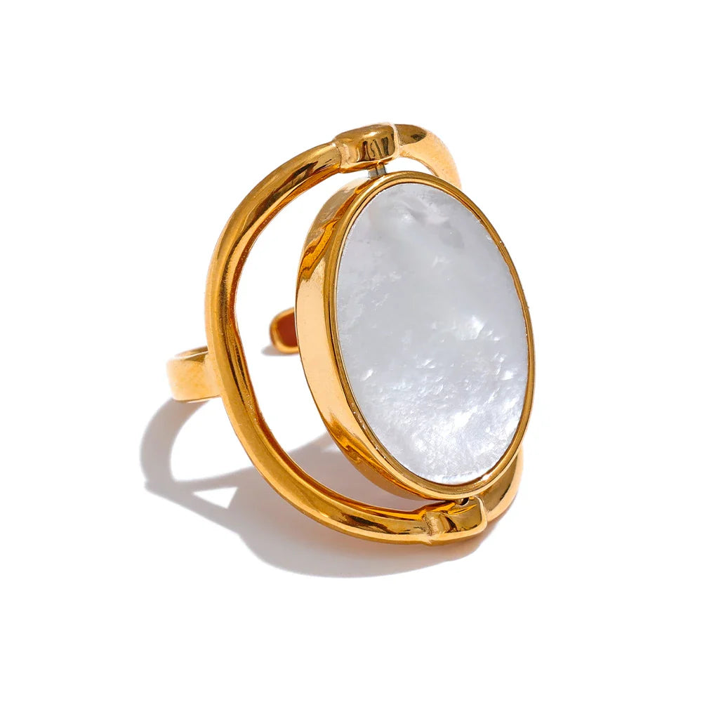 Theodora White Shell Rotatable Ring