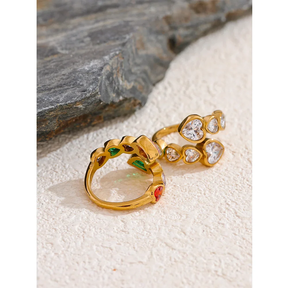 Veronique Studded Hearts Ring