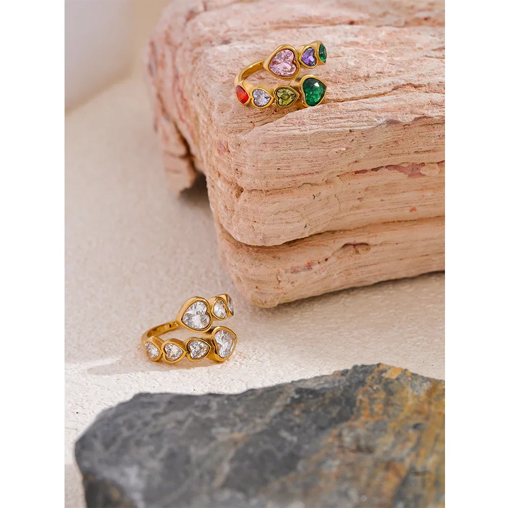 Veronique Studded Hearts Ring