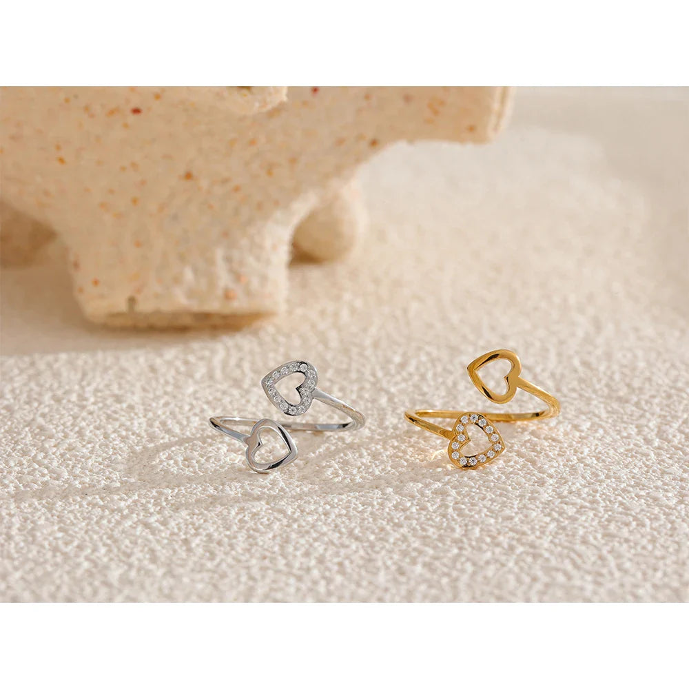 Adjustable Lucky Love Double Open Heart Ring