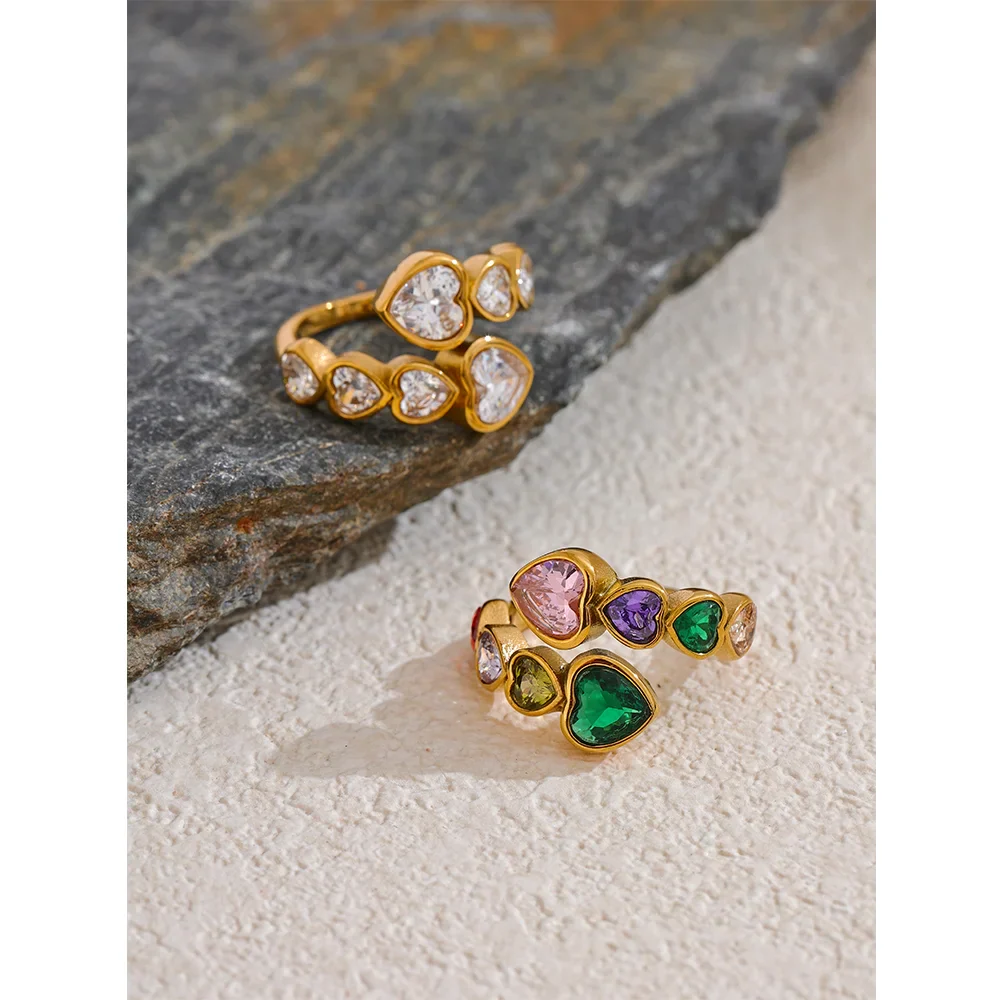 Veronique Studded Hearts Ring