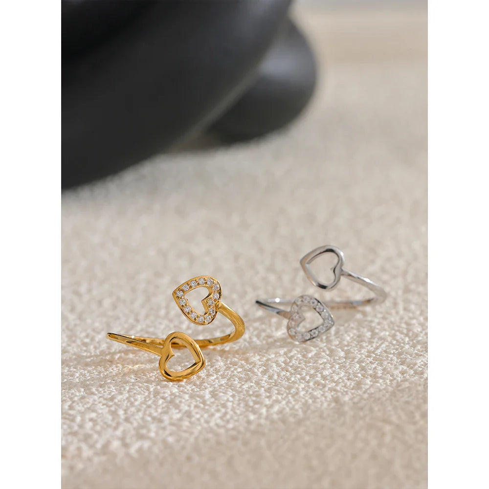 Adjustable Lucky Love Double Open Heart Ring