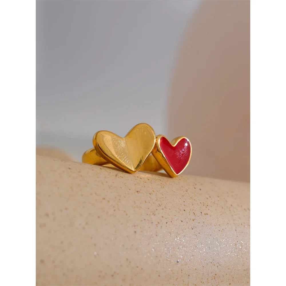Elaine Double Heart Gold Ring