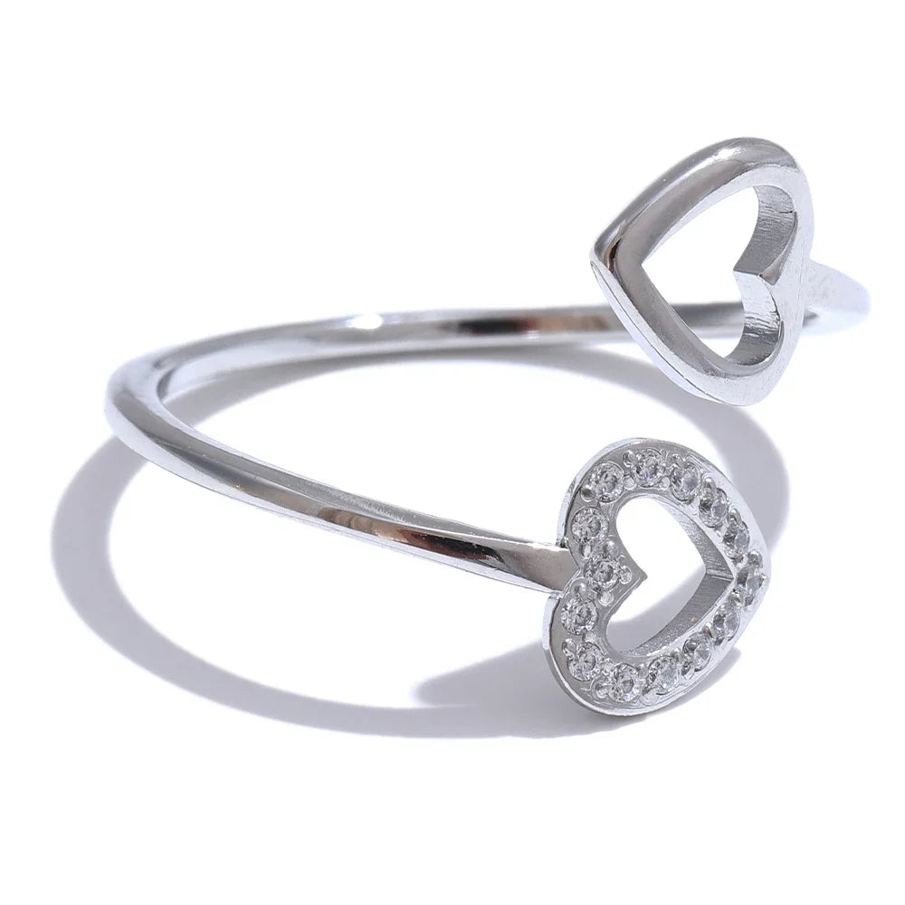 Adjustable Lucky Love Double Open Heart Ring
