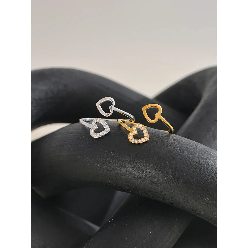 Adjustable Lucky Love Double Open Heart Ring