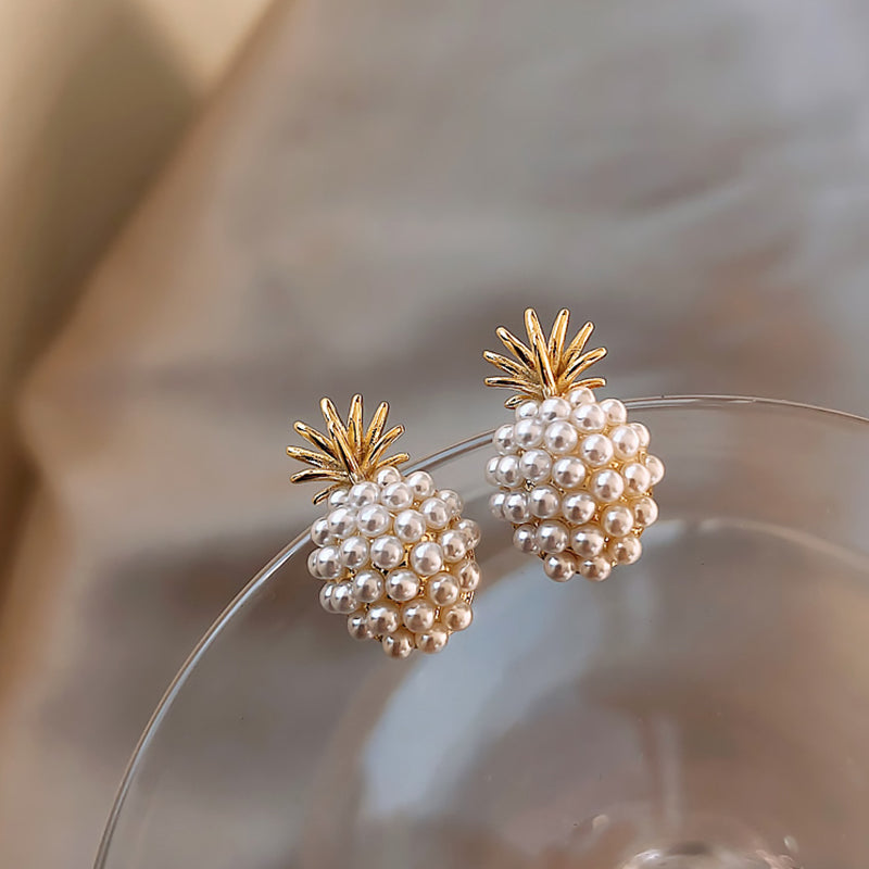 GOLD PLATED HANDMADE NATURAL PEARLS PINEAPPLE-SHAPE EARRINGS