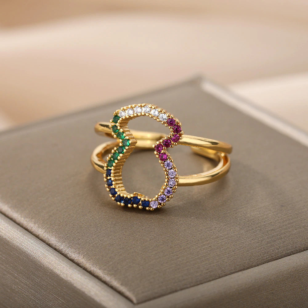 TEDDY BEAR RING WITH COLOURED SHINY ZIRCONS