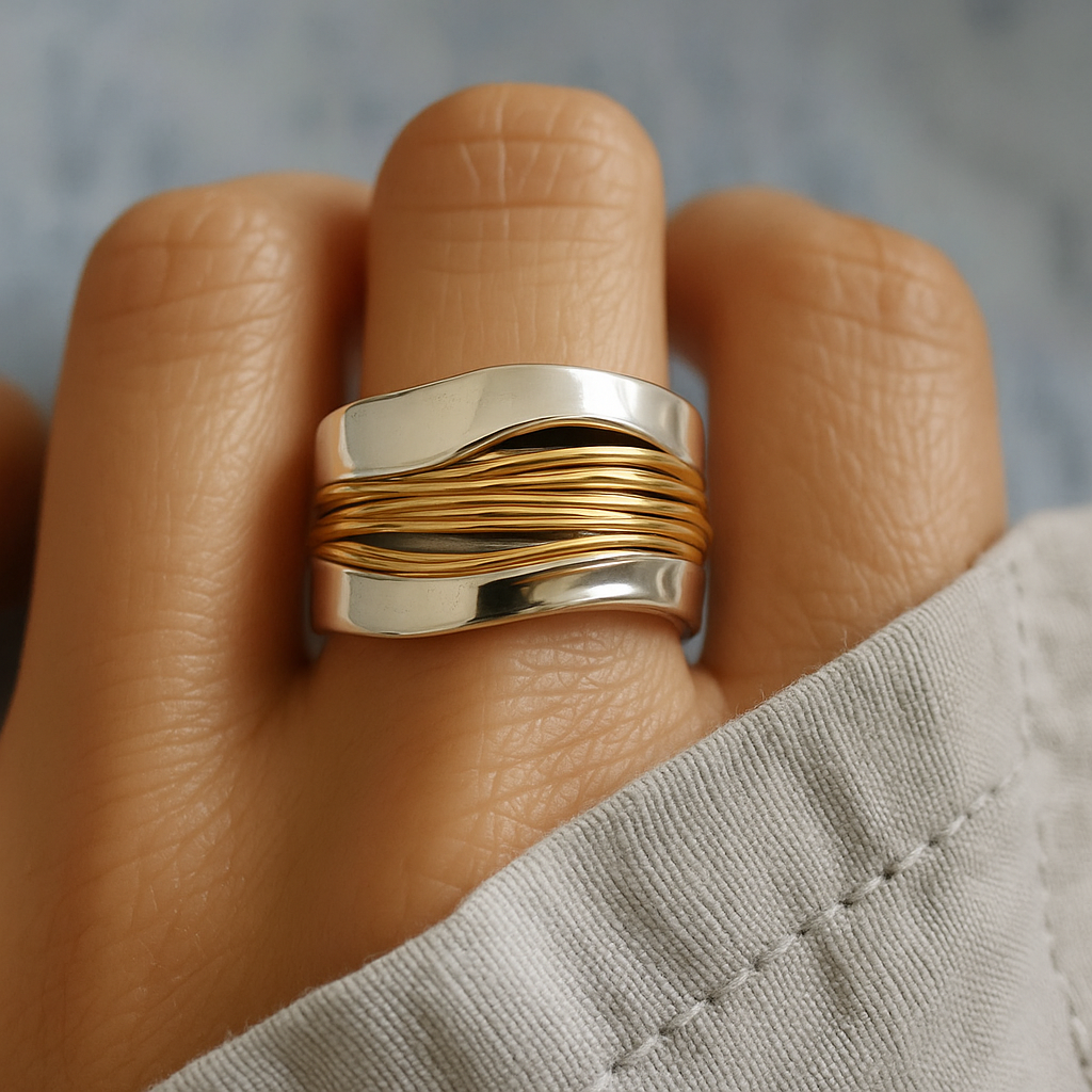 Silver Golden Threads Ring
