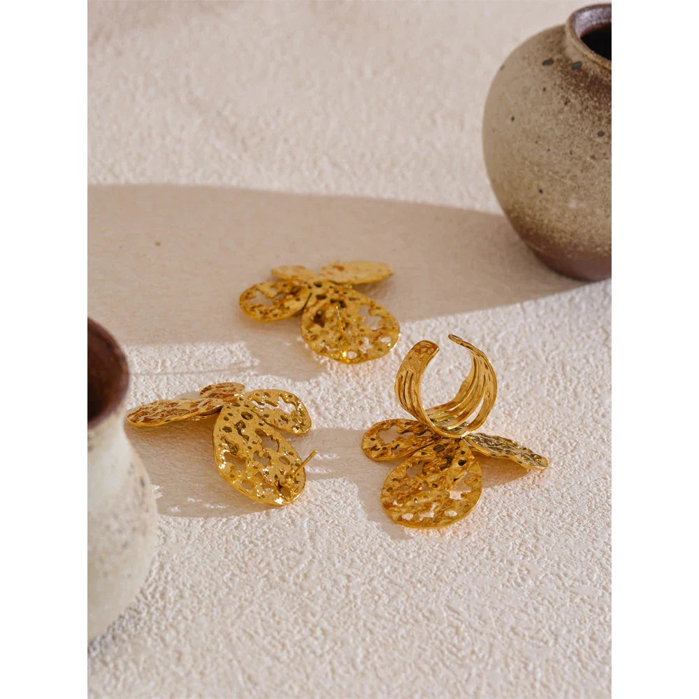 Annabelle Gold Butterfly Earrings & Cuff Ring
